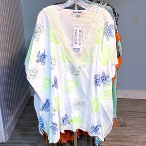 NWT Jessica Taylor block print turtle & sea life motif coverup